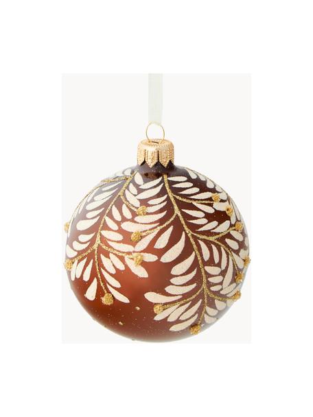 Mundgeblasene Weihnachtskugeln Leaf, 6 Stück, Glas, Hellbraun, Goldfarben, Ø 8 cm
