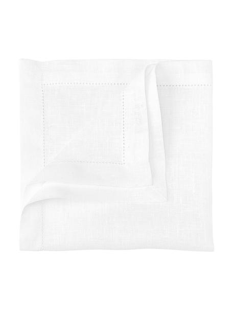 Serviettes en lin avec ourlet Alanta, 6 élém., Blanc neige, larg. 42 x long. 42 cm