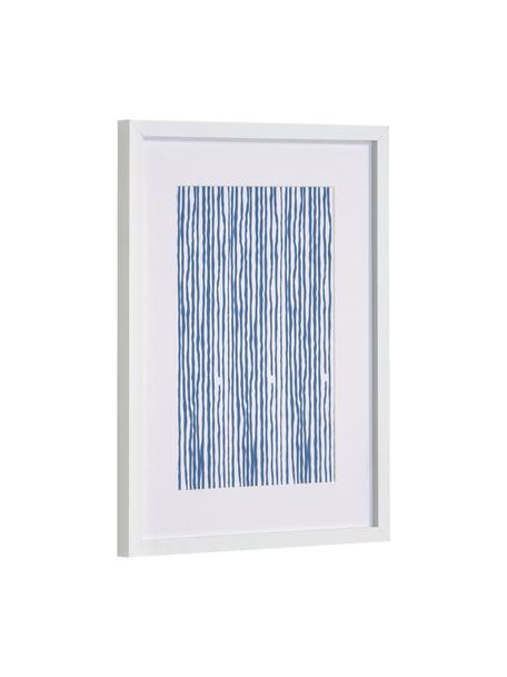 Ingelijste digitale print Kuma Stripes, Lijst: gecoat MDF, Wit, blauw, 30 x 40 cm