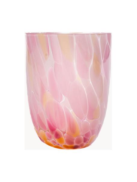 Ręcznie wykonana szklanka Big Confetti, 6 szt., Szkło, Pomarańczowy, odcienie różowego, morelowy, transparentny, Ø 7 x W 10 cm, 250 ml