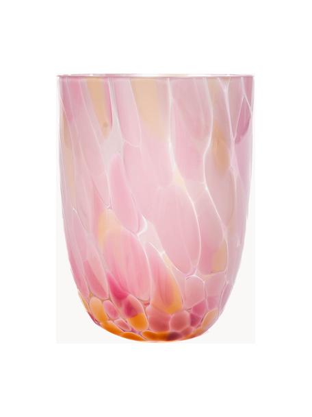 Set de vasos artesanales Big Confetti, 6 uds., Vidrio, Naranja, tonos rosas, transparente, Ø 7 x Al 10 cm, 250 ml