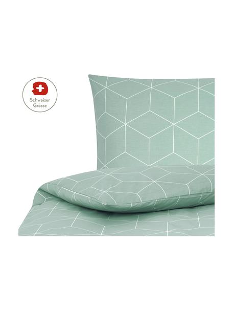 Baumwoll-Bettdeckenbezug Lynn mit grafischem Muster, Webart: Renforcé Fadendichte 144 , Mint, Cremeweiss, 160 x 210 cm