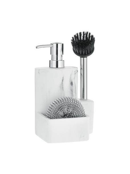 Seifenspender Galia, 3er-Set, Metallschwamm: Metall, Weiss, marmoriert, Silberfarben, B 24 x H 12 cm