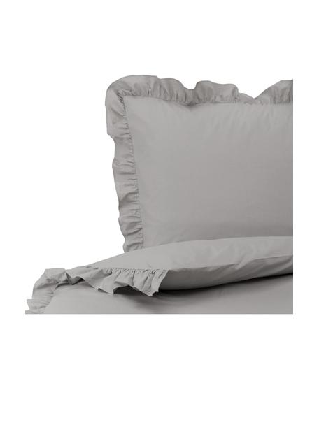 Funda nórdica de algodón con volantes Florence, Gris claro, Cama 150/160 cm (240 x 220 cm)