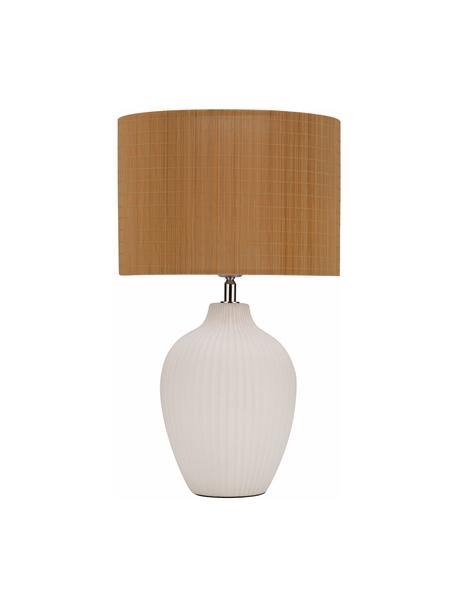 Lampada da tavolo in bambù Glow, Paralume: bambù, Base della lampada: ceramica, Bambù, bianco, Ø 28 x Alt. 49 cm