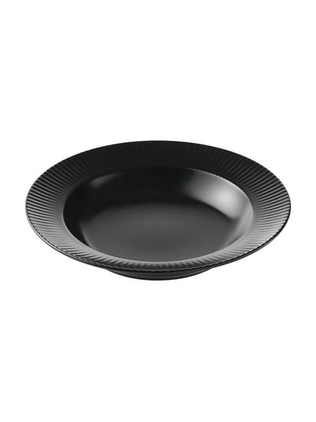 Hluboké talíře s rýhovanou strukturou Groove, 4 ks, Kamenina, Černá, Ø 23 cm, V 4 cm