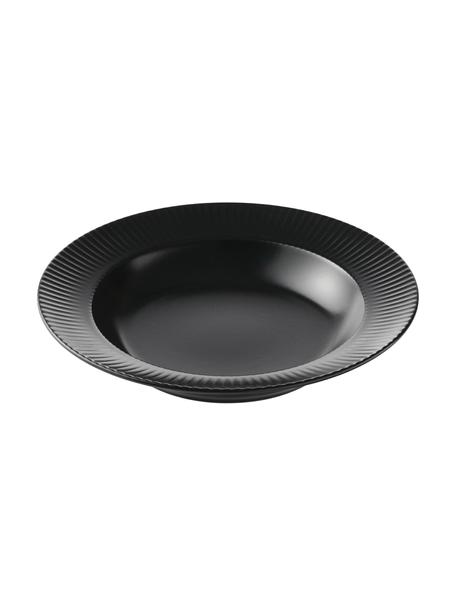 Čierny hlboký tanier s drážkovou štruktúrou Groove, 4 ks, Kamenina, Čierna, Ø 23 x V 4 cm