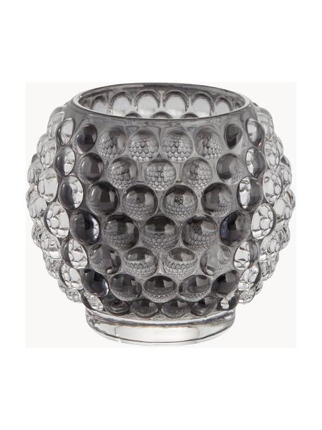 Handgefertigter Teelichthalter Doria, Glas, Dunkelgrau, transparent, Ø 9 x H 8 cm