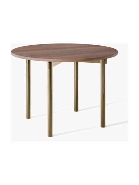 Tavolo rotondo Mavi, Ø 110 cm, Piano del tavolo: legno di acacia oliato, Gambe: metallo rivestito, Legno di acacia, dorato, Ø 110 cm
