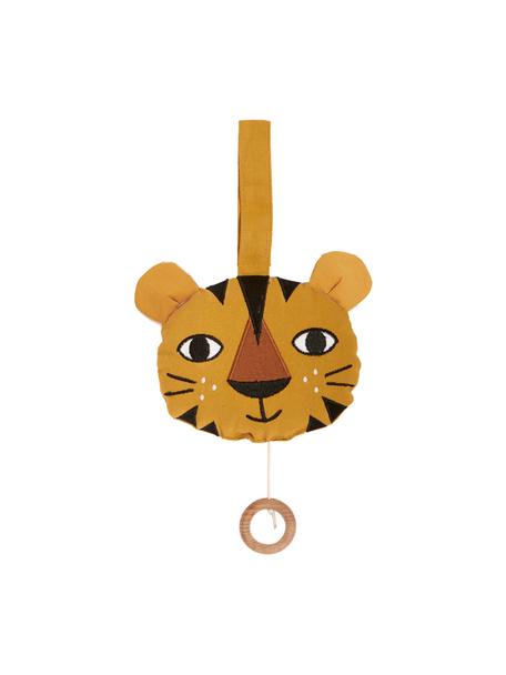 Ručne vyrobené hracie hodiny Tiger, Bavlna, certifikát OCS, Žltá, Š 14 x V 14 cm