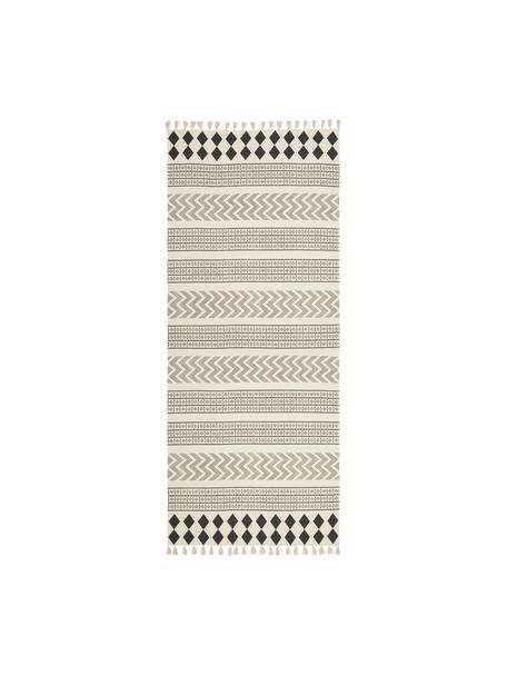 Ręcznie tkany chodnik z bawełny w stylu etno Edna, 100 % bawełna, Kremowobiały, czarny, S 80 x D 250 cm