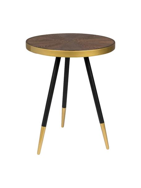 Mesa auxiliar redonda Denise, Tablero: fibras de densidad media , Madera oscura, dorado, Ø 45 x Al 45 cm