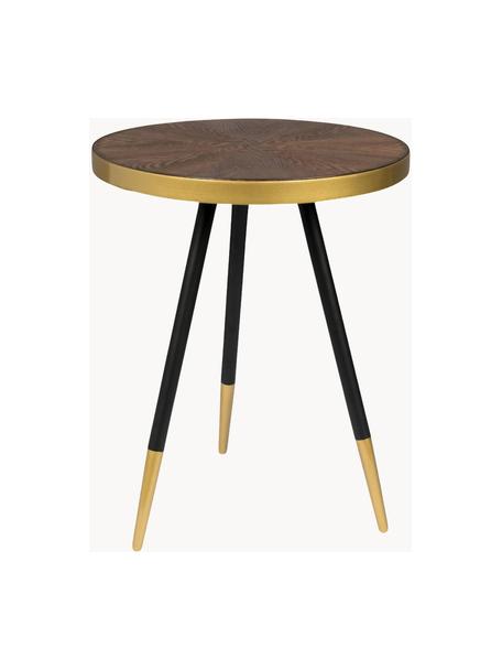 Table d'appoint ronde avec plateau en bois Denise, Bois foncé, doré, Ø 44 x haut. 45 cm