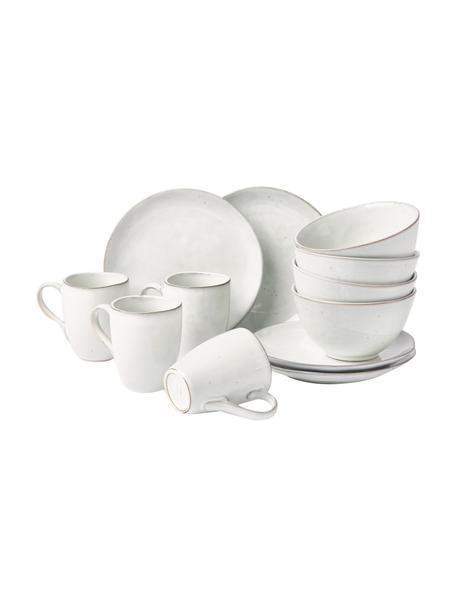 Set da colazione fatto a mano per 4 persone Nordic Sand 12 pz, Gres, Grigio, tonalità beige, Set in varie misure
