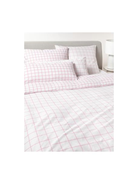 Housse de couette réversible en coton à carreaux Enna, Blanc, rose, larg. 200 x long. 200 cm
