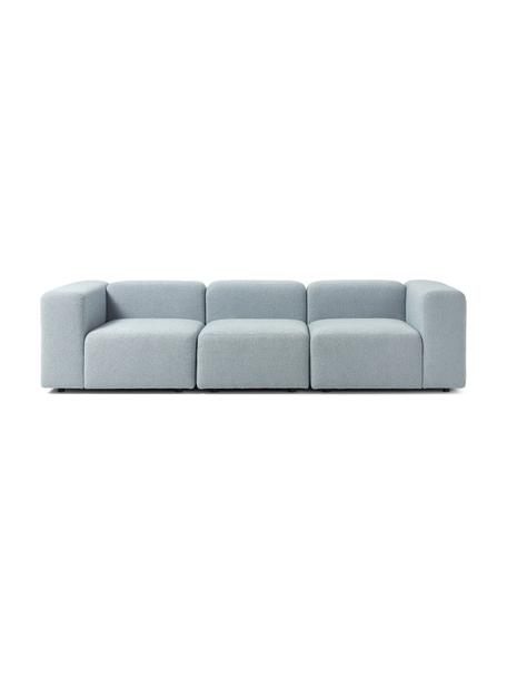 Sofa modułowa bouclé Lena (4-osobowa), Tapicerka: bouclé (93% poliester, 6%, Stelaż: drewno sosnowe, sklejka, , Nogi: tworzywo sztuczne, Jasnoniebieski bouclé, S 284 x G 106 cm