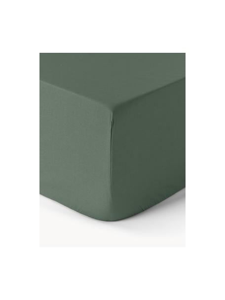 Lenzuolo con angoli boxspring in cotone percalle Elsie, Verde scuro, Larg. 200 x Lung. 200 cm, Alt. 35 cm