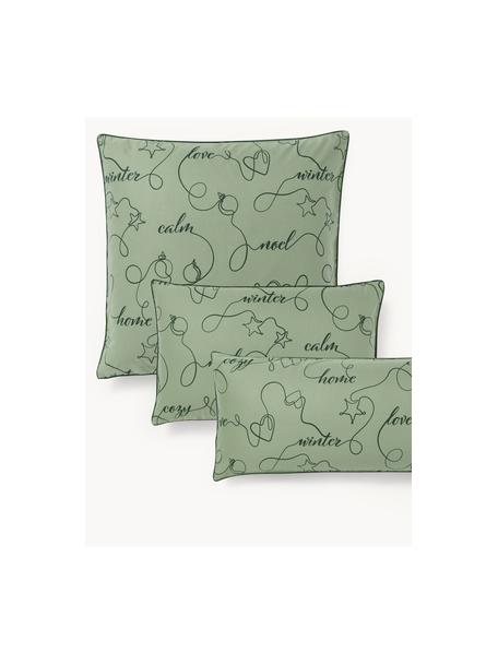 Funda de almohada de franela invernal con ribete Isabelle, Verde salvia, An 50 x L 70 cm
