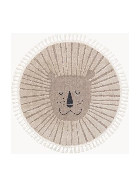 Tapis rond pour enfant avec pompons Momo, 100 % polyester, Tons beiges, Ø 120 cm (taille S)