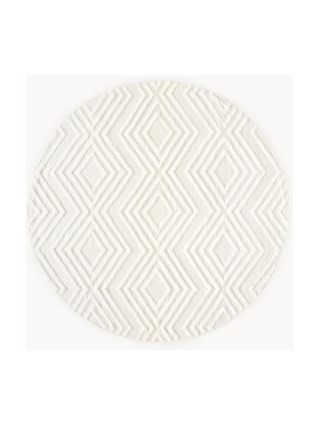 Okrúhly bavlnený koberec s reliéfnou štruktúrou Ziggy, 100 %  bavlna, Krémovobiela, Ø 200 cm (veľkosť L)