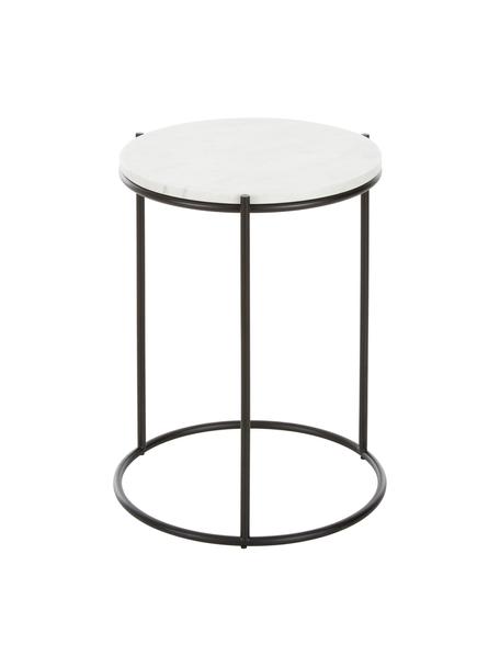 Kulatý mramorový odkládací stolek Ella, Deska stolu: bílý mramor Rám: matná černá, Ø 40 cm, V 50 cm