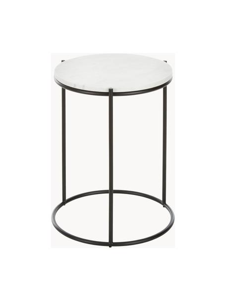 Okrúhly mramorový pomocný stolík Ella, Biela, mramorovaná, čierna, Ø 40 x V 50 cm