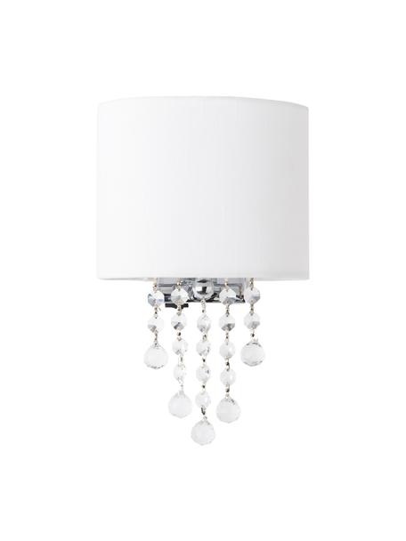 Kristalglazen wandlamp Nora met schakelaar, Lampenkap: textiel, Decoratie: kristalglas, Wit, B 18 x H 27 cm