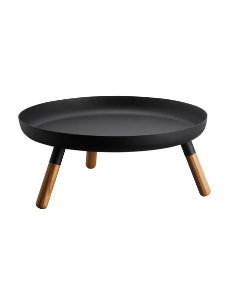Serviertablett Janush mit Holzfüssen, Tablett: Metall, beschichtet, Schwarz, Holz, Ø 32 cm