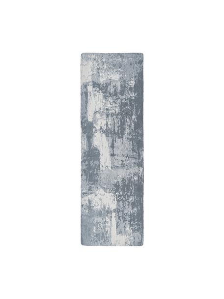 Handgeweven laagpolige loper Nantes, 100% polyester, GRS-gecertificeerd, Grijsblauw, B 80 x B 250 cm