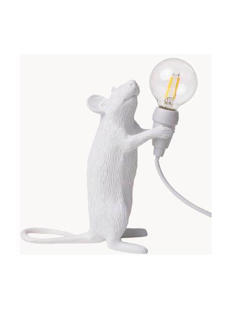 Kleine design LED tafellamp Mouse met USB poort, Lamp: kunsthars, Wit, B 13 x H 15 cm