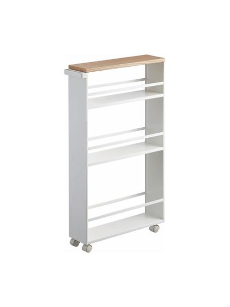 Carrello portaoggetti con manico Tower, Ripiani: legno, Bianco, legnoo chiaro, Larg. 48 x Alt. 81 cm