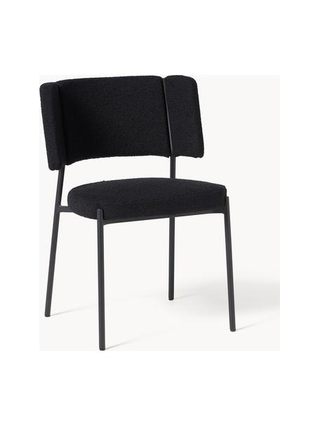 Bouclé gestoffeerde stoelen Samantha, 2 stuks, Bekleding: bouclé (100% polyester) M, Poten: gecoat metaal Dit product, Bouclé zwart, zwart, B 55 x D 55 cm