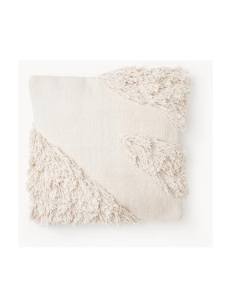 Poszewka na poduszkę z bawełny z frędzlami Inga, 100% bawełna z certyfikatem GRS, Złamana biel, S 45 x D 45 cm