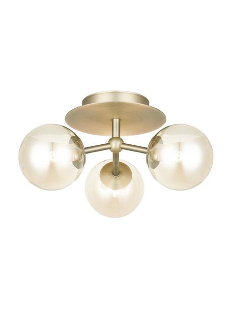 Design plafondlamp Atom van glas, Lampenkap: glas, Baldakijn: metaal, Messingkleurig, amberkleurig, Ø 26 x H 16 cm
