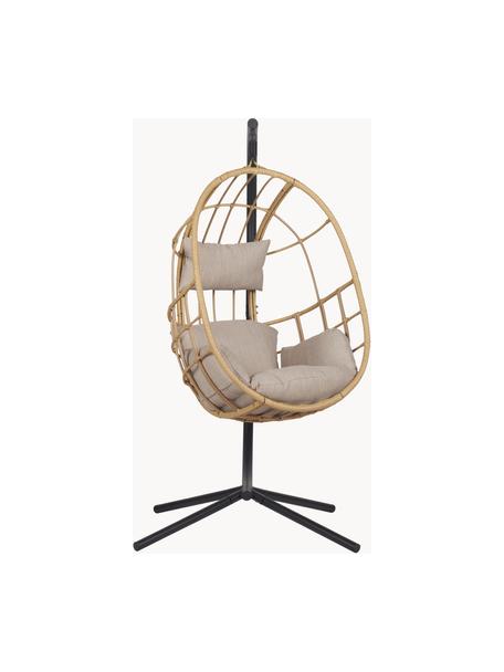 Hangstoel Bahamas met kussen, Frame: gecoat metaal, Stof lichtbeige, rotan, B 128 x H 190 cm