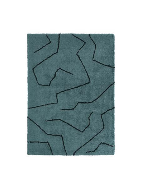 Ručně všívaný koberec s vysokým vlasem Davin, Petrolejová, černá, Š 80 cm, D 150 cm (velikost XS)