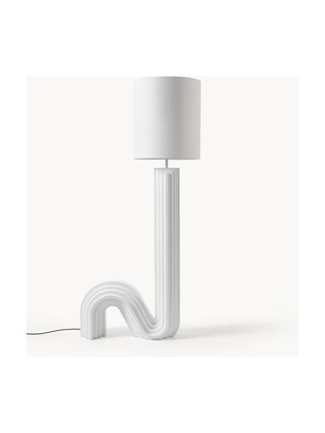 Design Stehlampe Luomo, Lampenschirm: Leinenstoff, Lampenfuß: Mitteldichte Holzfaserpla, Weiß, Off White, H 153 cm