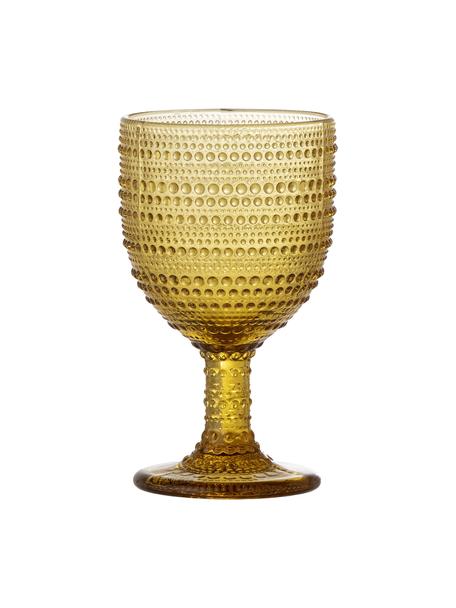 Wijnglas Blia in geel met structuurpatroon, Glas, geverfd, Geel, Ø 9 x H 16 cm, 345 ml