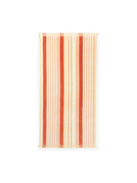 Fouta rayé avec franges Miri, Pêche, terracotta, jaune, larg. 90 x long. 170 cm