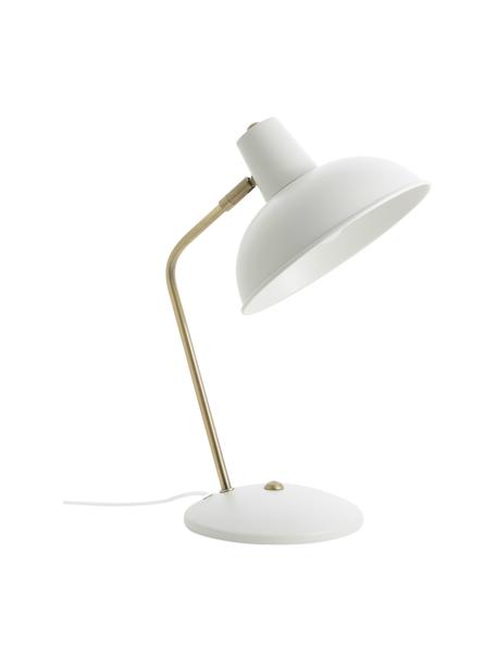 Retro bureaulamp Hood in wit, Lampenkap: gelakt metaal, Lampvoet: gelakt metaal, Wit, messingkleurig, 20 x 38 cm