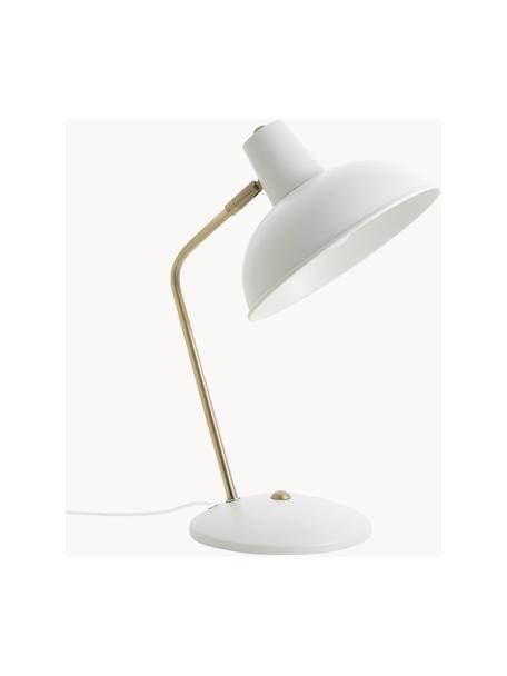 Retro bureaulamp Hood, Lampenkap: gelakt metaal, Lampvoet: gelakt metaal, Wit, goudkleurig, B 20 x H 38 cm