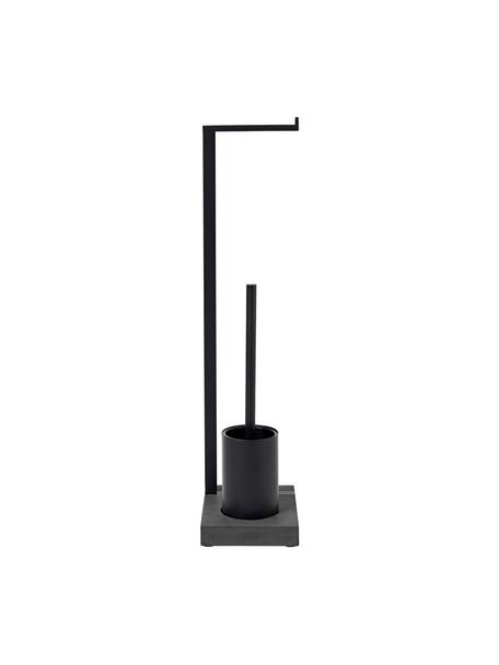 WC-papierhouder Menoto met toiletborstel, Gecoat metaal, Zwart, B 20 cm x H 65 cm