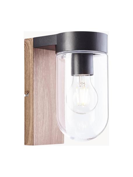 Outdoor wandlamp Cabar in houtoptiek, Lampenkap: glas, Nougat, zwart, transparant, B 10 x H 21 cm