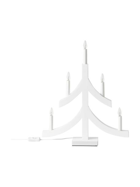 Dekoracja świetlna LED z drewna Pagod, Stelaż: drewno naturalne, Biały, S 40 x W 48 cm