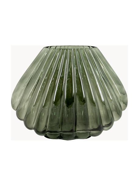 Mondgeblazen vaas Mandy met een geribbeld oppervlak, Mondgeblazen glas, Donkergroen, Ø 29 x H 22 cm