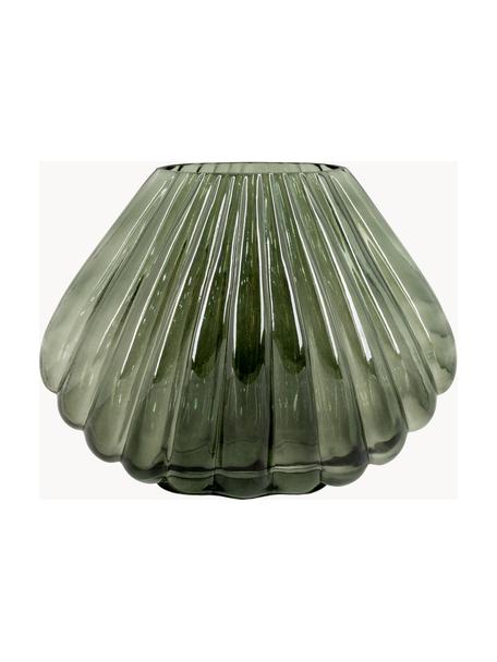Vaso in vetro soffiato con superficie rigata Mandy, Vetro soffiato, Verde scuro, Ø 29 x Alt. 22 cm