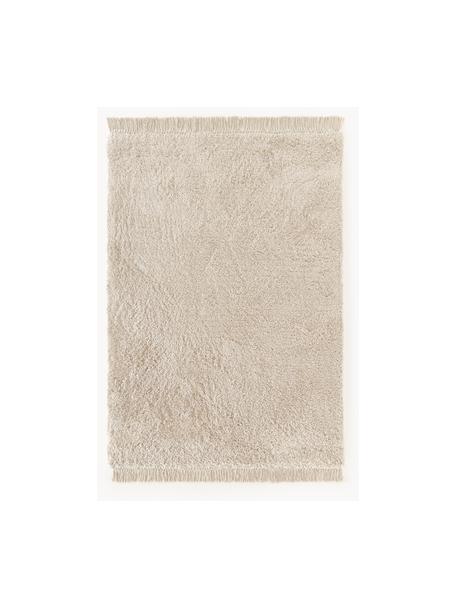 Flauschiger Hochflor-Teppich Dreamy mit Fransen, Flor: 100 % Polyester, GRS zert, Beige, B 80 x L 150 cm (Größe XS)