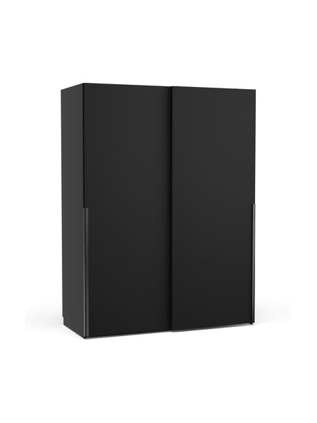 Modulaire schuifdeurkast Leon in zwart, 150 cm breed, verschillende varianten, Hout, zwart gelakt, Basis interieur, hoogte 200 cm