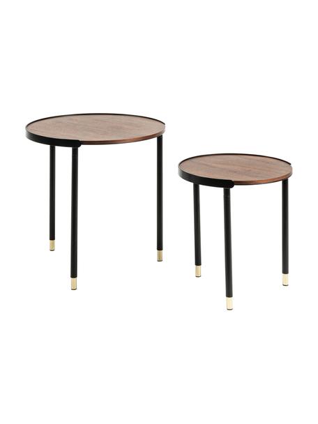 Komplet stolików pomocniczych Anabel, 2 elem., Nogi: metal lakierowany, Drewno orzecha włoskiego, czarny, Komplet z różnymi rozmiarami