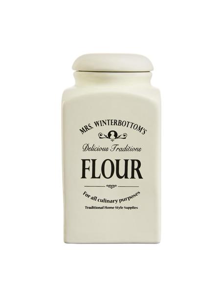 Boîte de rangement Mrs Winterbottoms Flour, Ø 11 x haut. 21 cm, Grès cérame, Blanc crème, noir, Ø 11 x haut. 21 cm, 1,3 l